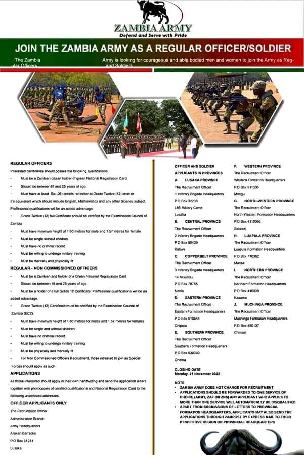 How to Apply for the Zambia Army Recruitment 2022-2023 Program