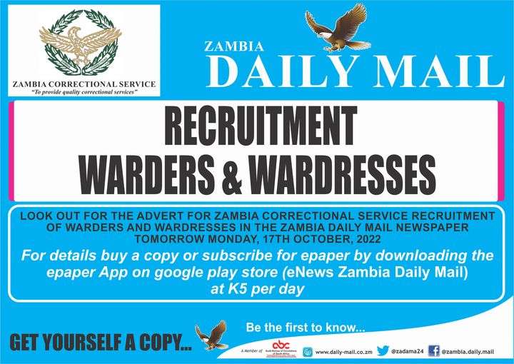 How to apply for Warders And Wardresses for the Zambian Correctional Services 2022-2023