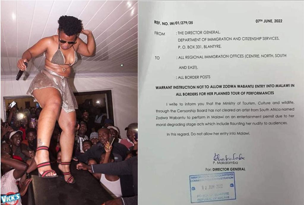 Malawian Govt orders security to Stop South African socialite Zodwa Wabantu from entering the country