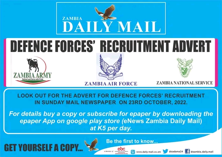 You can Apply the ZNS, ZAF & Zambia Army without results Verification