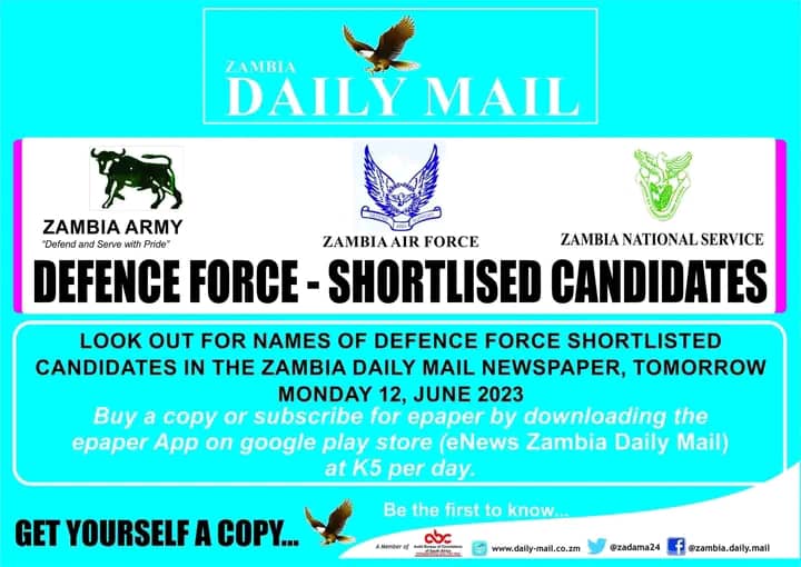 Zambia National Service "ZNS" Shortlisted Candidates Final List PDF Download